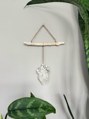 Handmade White Crystal Wall Hanging with Gold Chain